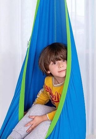 Child-friendly hanging nest swing with soft cushion and swivel link for indoor or outdoor use